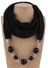 Schmuck Schal schwarz Schmuckschal Loopschal Loop Halskette Perlen Halstuch