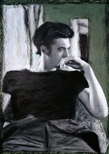 Mann Portrait Gemälde Papier A4 Ölpastell Kunst Painting Oil Pastel Art Paper A4