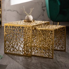 Handgearbeiteter Couchtisch ABSTRACT 50cm 2er Set Alu Gold Gap Design handmade