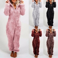 Damen Kuscheliger Winter Warme Fleece Pyjamas Lang Weich Overall Schlafanzug