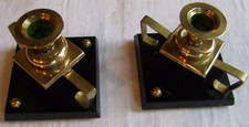 Paar Kerzenhalter um 1900,Art Deco - Jugendstil,Messing und Schwarzglas,9,8x9,8c