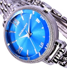 Excellanc Damenuhr Armbanduhr Frauen Uhr Blau Silber Farben Metall 6