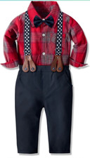 Yilaku 4tlg Baby Jungen Bekleidungssets Strampler + hosenträgerFliege Krawatt