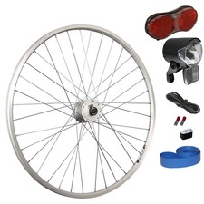 Laufrad 26 Zoll Vorderrad Shimano Dynamo Hohlkammerfelge geöst mit LED Licht Set