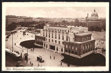 Wien, Verkehrsbüro und Karlskirche mit Strassenbahn, Ansichtskarte 