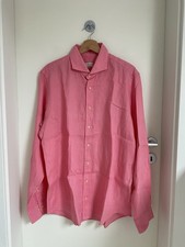 DU4 Herren Langarm Hemd Gr. 44 Rosa 100% Leinen Slim Fit