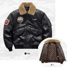 Herren Fliegerjacke Pilotenjacke Bomberjacke Fellkragen Leder Optik Mantel HOT