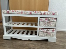 Schuhablage + Sitzbank ink Körben Kissen Holz Weide Schuhregal Weiß Mädchen