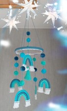 Makramee Mobiles, Blaues Baby Mobile,  Regenbogen  Stoff  Mobiles