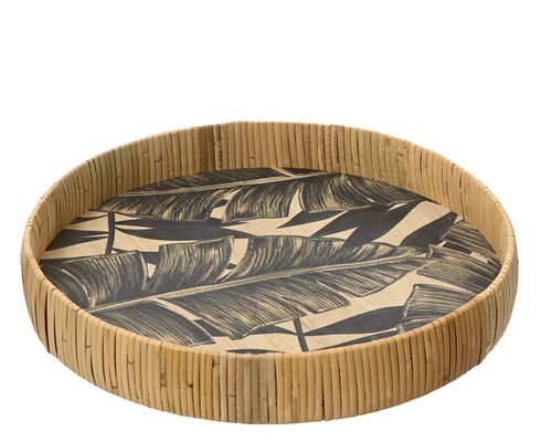 Tablett rund rattan mit print - tablett,