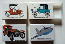 4 Alte Streichholzschachteln Kunststoff Daimler Opel Mercedes Messerschmitt 1944