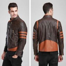 X-MEN 1 Origins Wolverine Brown Biker Leather Jacke Mantel Cosplay Kostüm Neu