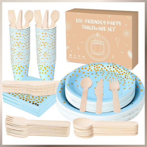 Pappteller blau mit gold - pappteller,
