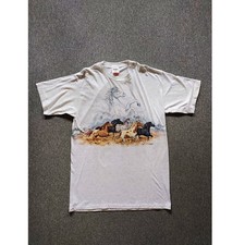 Sansegal Vintage T-Shirt Wildpferde Weiß