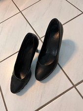 Stewardess Pumps schwarz Leder Plateau Gebraucht 