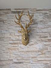 Hirsch Hirschkopf Reh Wanddeko Gold Vintage Büste Statue 