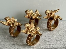 4 dekorative Serviettenringe Serviettenhalter gold m. Engel Figur Tischdeko