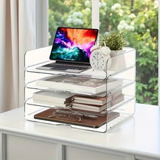 4 Fächer Büro Dokumentenablage Briefablage A4 stapelbar transparent Organizer