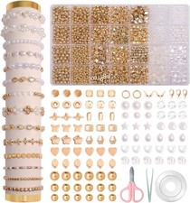 JHWELRG Perlen Weiß Set,Bastelperlen zum Auffädeln,Goldene Perlen für DIY Pe