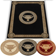 Luxus Teppich Läufer Wohnzimmer Flur rund oval schwarz rot beige Viskose Amphore