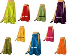 Satin 2 Schlitz Panel Rock Lady Gypsy Petal Bauchtanz Jupe Tribal...