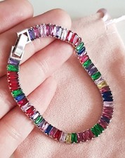 EDLE Zirkonia TENNIS Schlangen ARMBAND 925 Silber Baguette BUNT Armkette Armreif