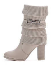 Damen Stiefeletten Strick Stiefel High Heels Absatz Schnalle Stulpe ST570 Neu