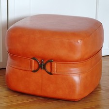 Hocker 70er Jahre ORIGINAL Vintage ORANGE Kunstleder Sitzwürfel Super Cool