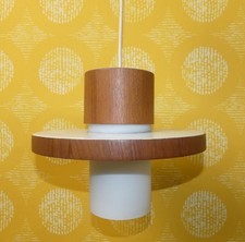 edle kleine 60er Jahre Hängelampe Deckenlampe Teak Opalglas mid century retro