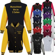 Baseballjacke Varsity Jacket bedruckt mit Wunschtext Collegejacke Druckknöpfe