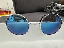 Rennec Nickelbrille Sonnenbrille Rund Festival 48mm Silber Blau Verspiegelt