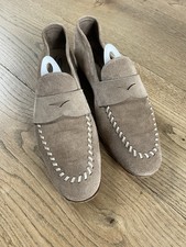 SANTONI Damen Schuhe Gr. 42 Slipper Veloursleder Beige einwandfrei