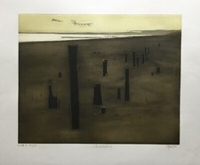 Otto Eglau farbige Aquatintaradierung betitelt: Strandabend signiert