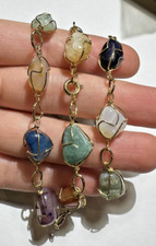 Amethyst Quarz Aventurin Kieselsteine Draht Käfig Perle 21,5" Vintage Halskette