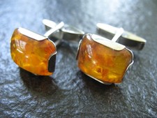 Manschettenknöpfe Silber 835 Fischland Schmuck Vintage mit Bernstein