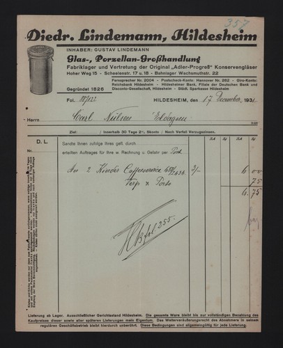 Hildesheim rechnung 1931 - rechnung,