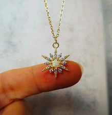 925 Silber Opal Starburst Halskette Feueropal Opal Halskette Gold Stern Kette