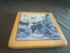 Holzbrett Untersetzer Holland Fliese Schiffe Hafen Wandbrett