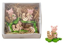 Glücksschwein mit Hufeisen auf Kleeblatt 3,5cm 6er Pack - Neu