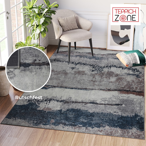 Kurzflor teppich blau grau - blau,