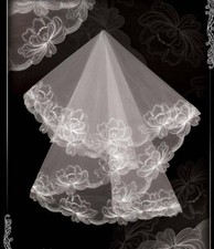 Schleier mit Kamm, Stickerei,  ivory, Neu,Braut