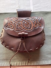 Mittelalter Gürteltasche Braun Echt Leder Punziert LARP Wikinger