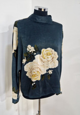 Zara geblümte Satin Bluse Gr. M grün beige Knopfleiste hinten Fledermaus hochgeschlossen 