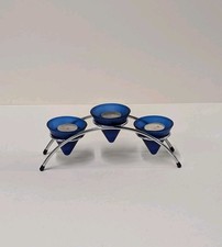 Teelichthalter halbrund Metall Glas blau Teelichtgestell Teelicht Halter 
