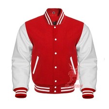 Varsity Jacke Gothic College Bomber Unisex Rot Wolle Weiß Leder Retro