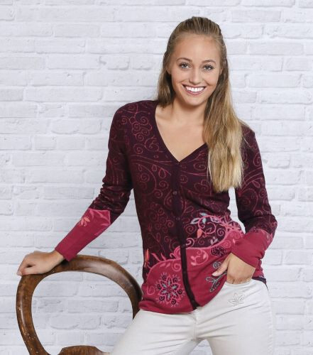 Strickjacke jacquard aubergine - strickjacke,