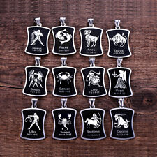 Sternzeichen Halskette mit Anhänger Kette Edelstahl Geschenk steel schwarz Glück