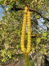 Original Osmanli Miskevi Tesbih Kehribar Sari Eski Malzeme A Kalite 24,8 Gr.