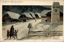 Künstler Litho Mailick, Glückwunsch Weihnachten, Dorf im Winter,... - 11227343