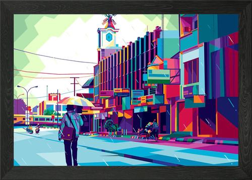 Pop art stadt gerahmtes - pop,